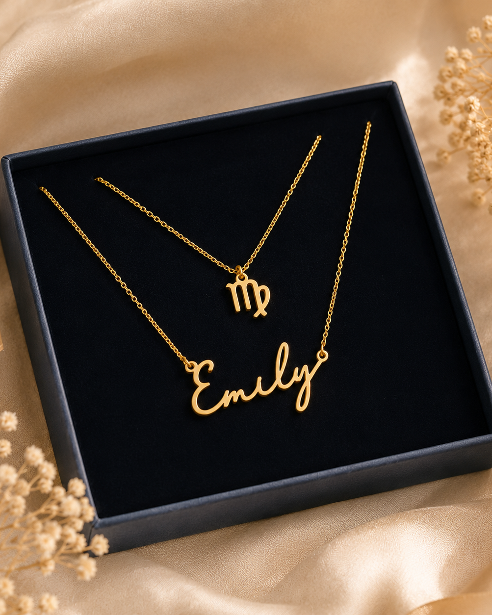 Personalised Name & Zodiac Necklace Set | Star Sign Jewellery | HBD