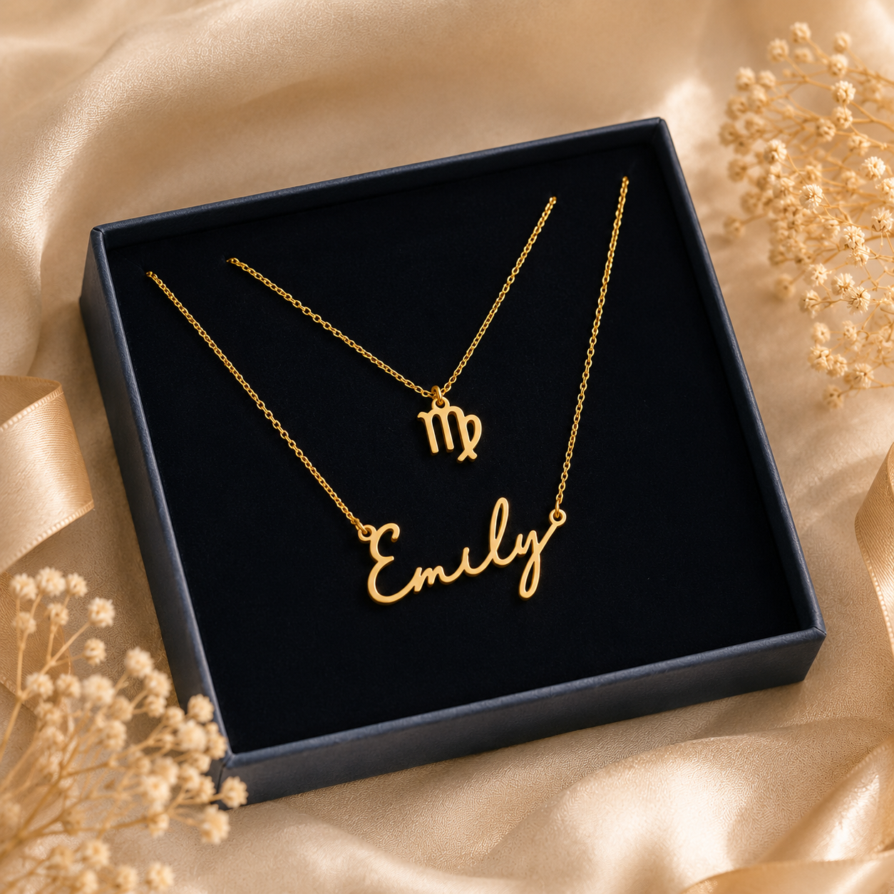 Personalised Name & Zodiac Necklace Set | Star Sign Jewellery | HBD