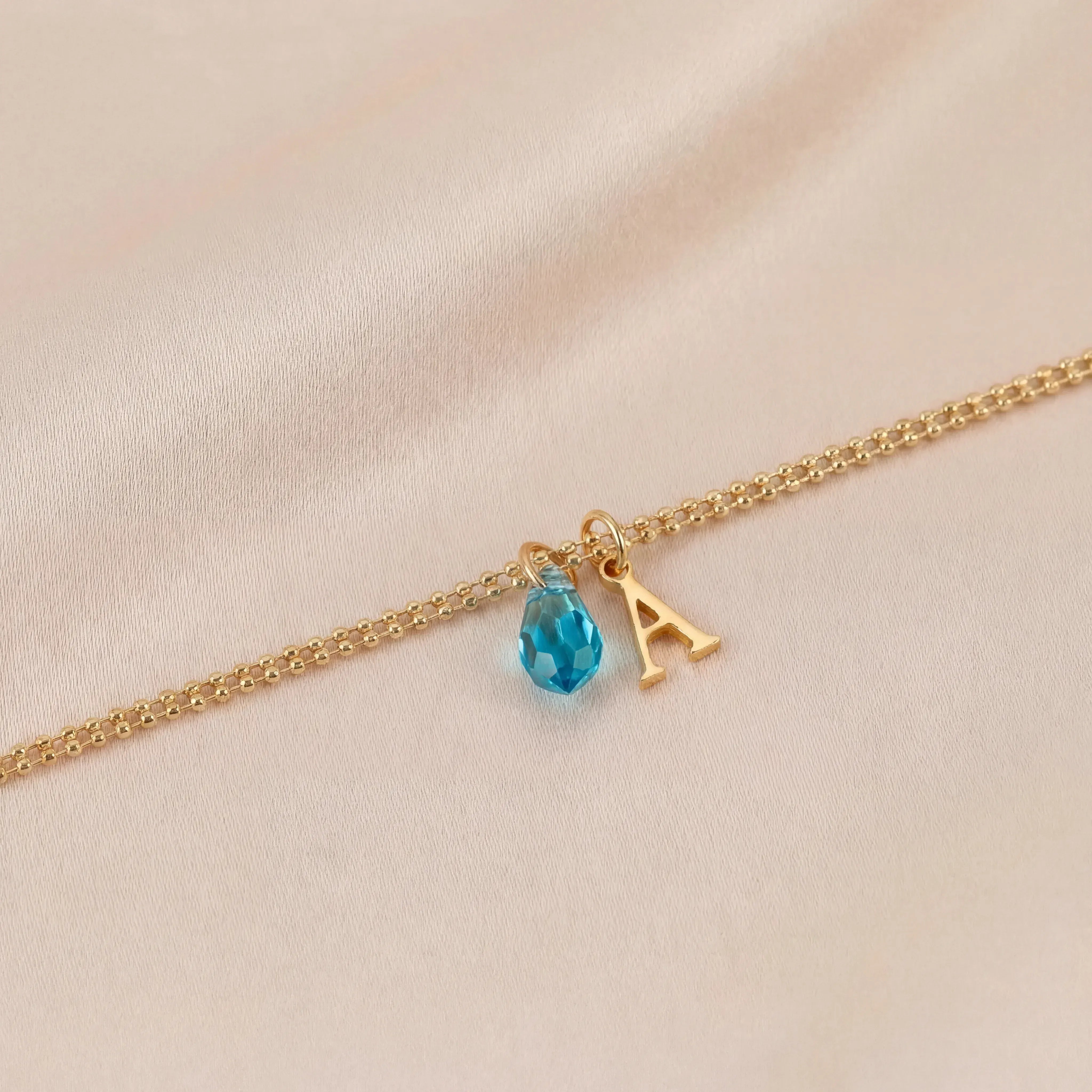 Bracelet Birthstone Initial Bracelet HBD Birthstone & Single Initial Bracelet in 18K Gold or Sterling Silver