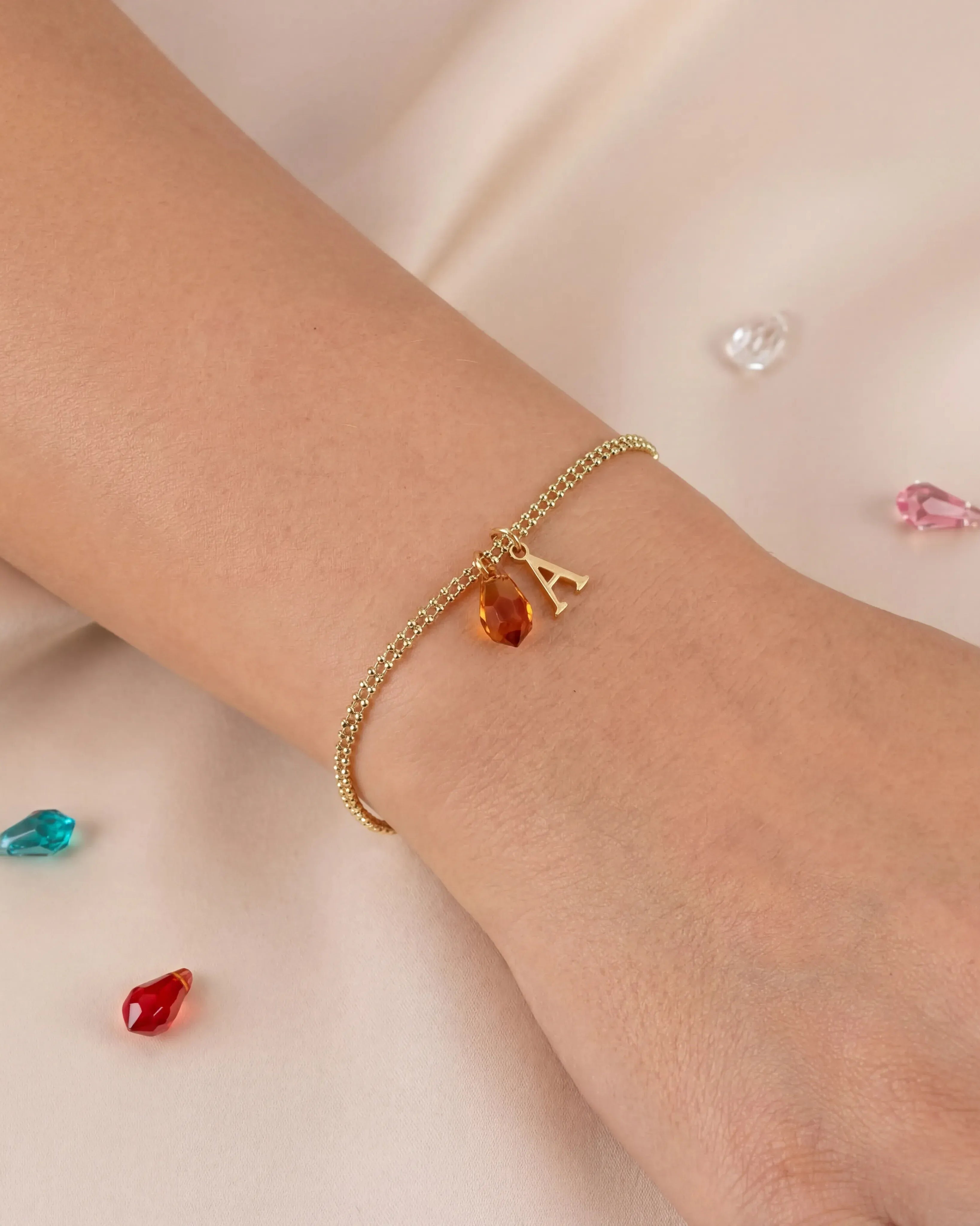 Bracelet Birthstone Initial Bracelet HBD Birthstone & Single Initial Bracelet in 18K Gold or Sterling Silver