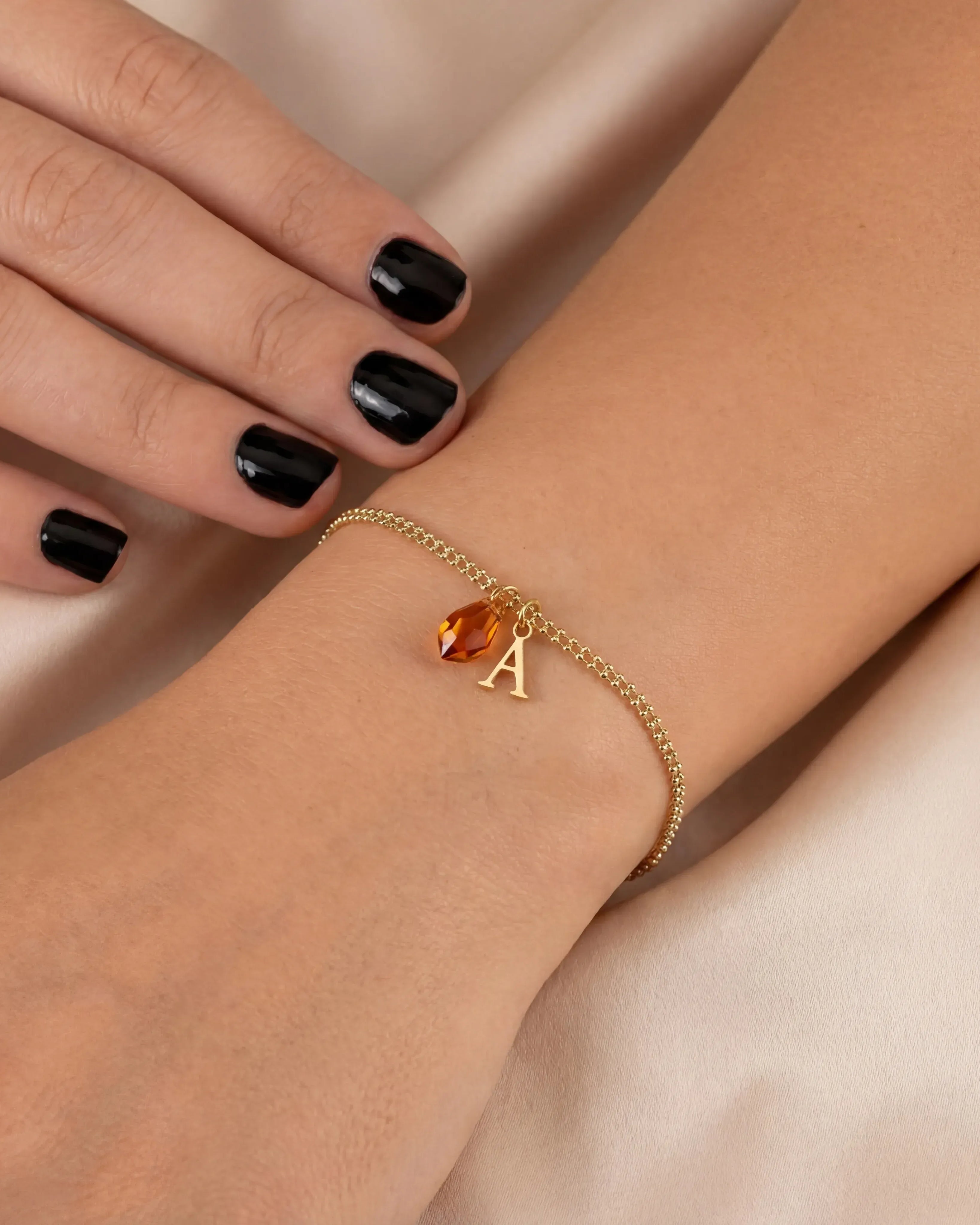 Bracelet Birthstone Initial Bracelet HBD Birthstone & Single Initial Bracelet in 18K Gold or Sterling Silver