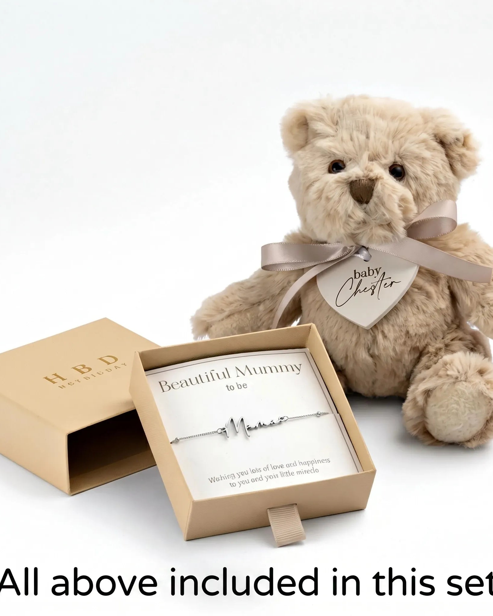 Bracelet To the Beautiful Mum-to-Be Bracelet Set HBD To the Beautiful Mum-to-Be Bracelet Set & Personalised Teddy Bear