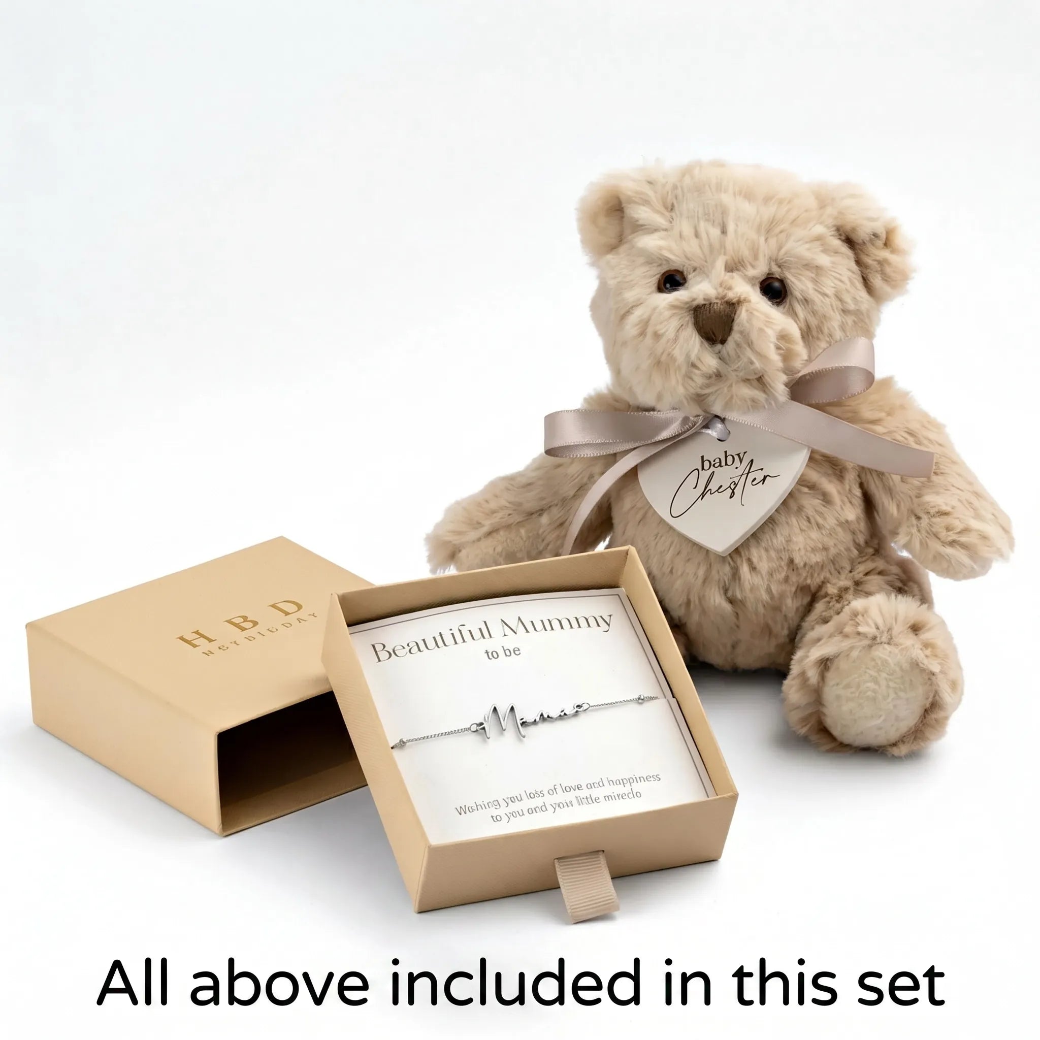Bracelet To the Beautiful Mum-to-Be Bracelet Set HBD To the Beautiful Mum-to-Be Bracelet Set & Personalised Teddy Bear