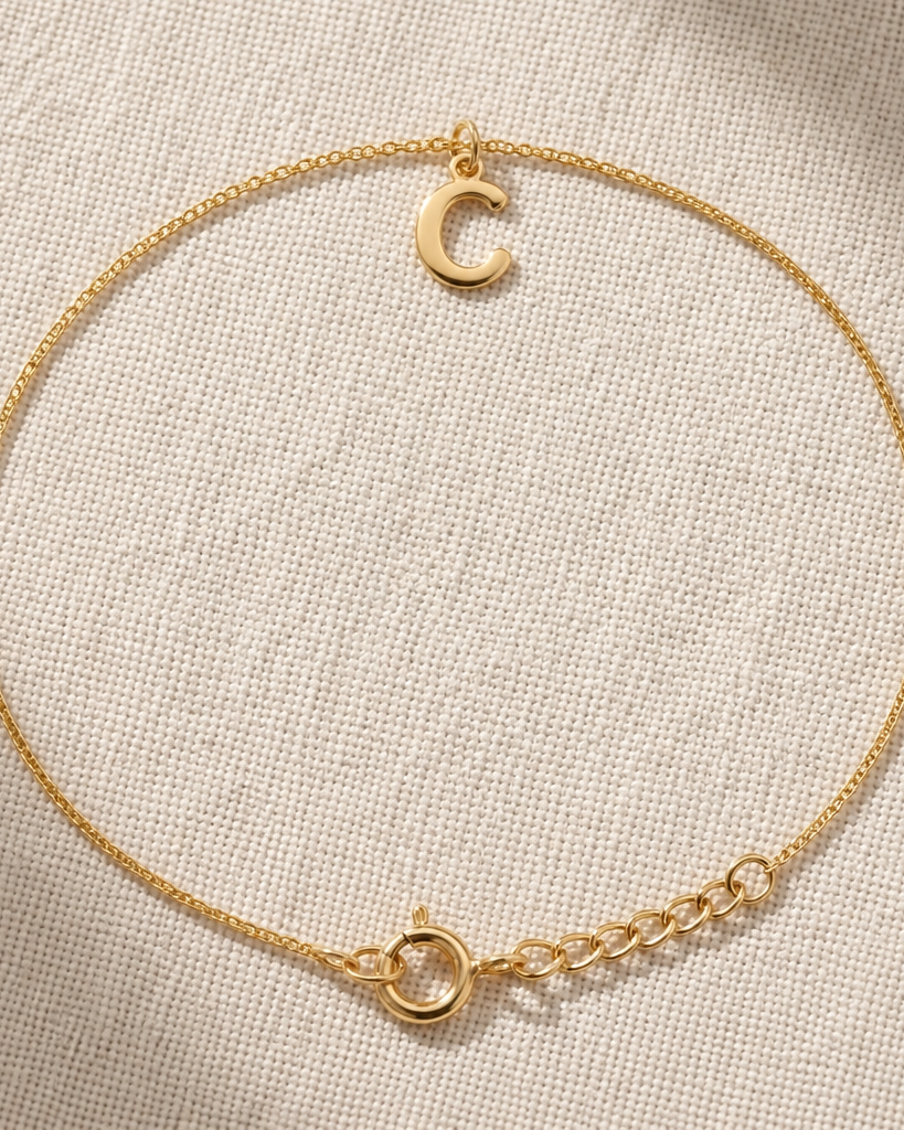 C Bracelet | Initial & Letter C Charm, Gold & Silver