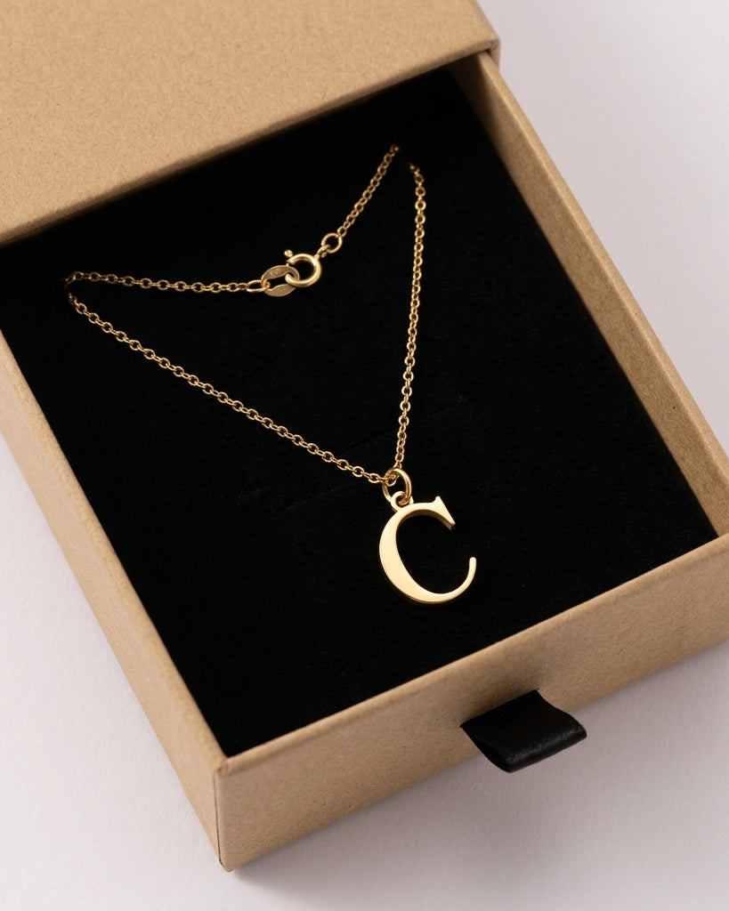 C Necklace | Initial & Letter C Pendant, Gold & Silver