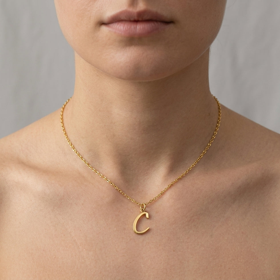 Collier lettre C | Pendentif initiale et lettre C, or et argent