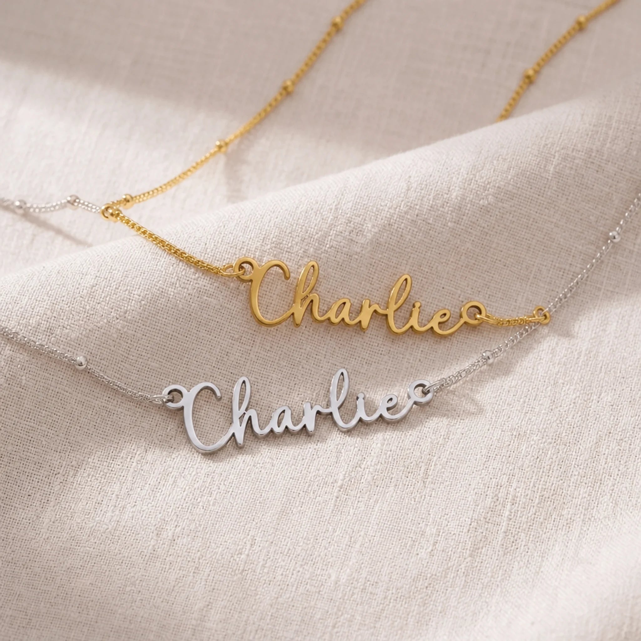 Charlie Name Necklace | 18ct Gold, Silver & Vermeil | Ready to Ship