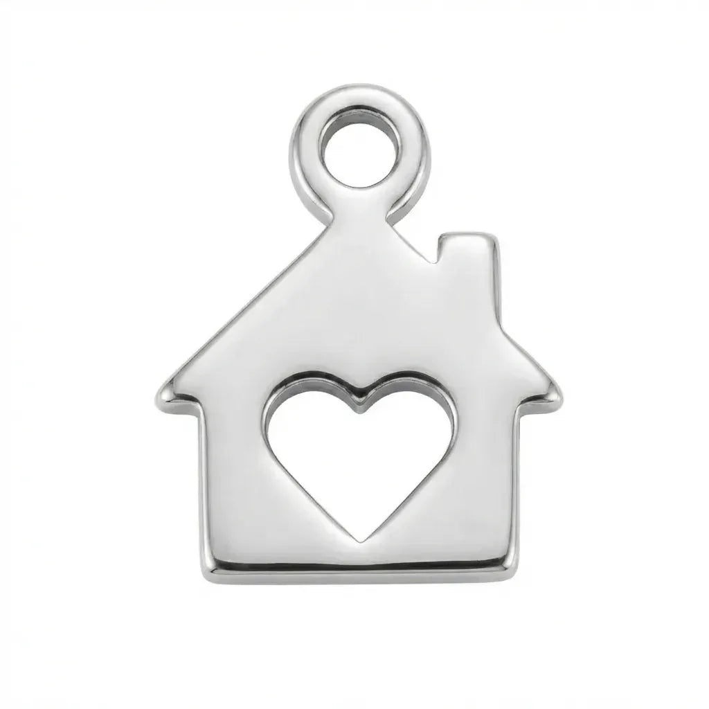 Charm Silver House & Heart Symbol Home Charm HBD Silver House & Heart Symbol Home Charm Add-On Charm for Necklaces & Bracelets - HBD