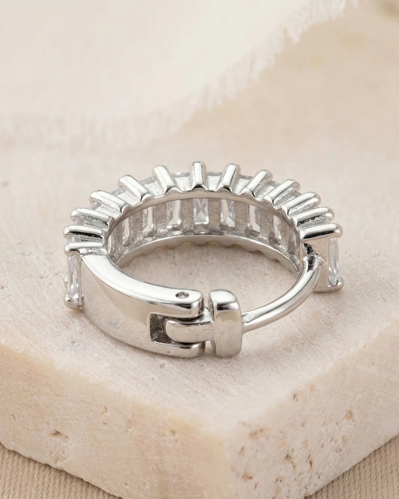 Baguette Huggie Hoop Earrings with Cubic Zirconia