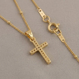 Cross Necklace in Gold or Silver - Dainty CZ Cross Pendant - 15" to 20" Chain