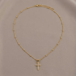 Cross Necklace in Gold or Silver - Dainty CZ Cross Pendant - 15" to 20" Chain