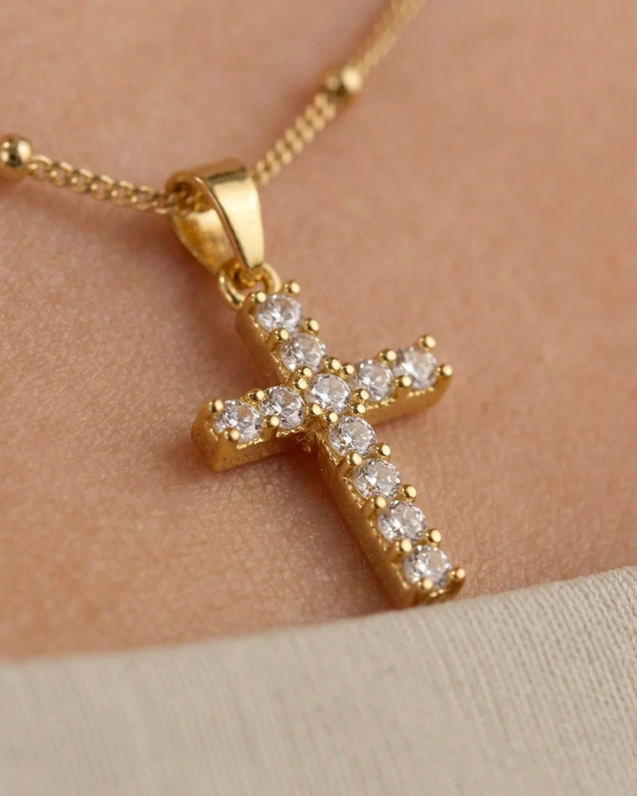 Cross Necklace in Gold or Silver - Dainty CZ Cross Pendant - 15" to 20" Chain
