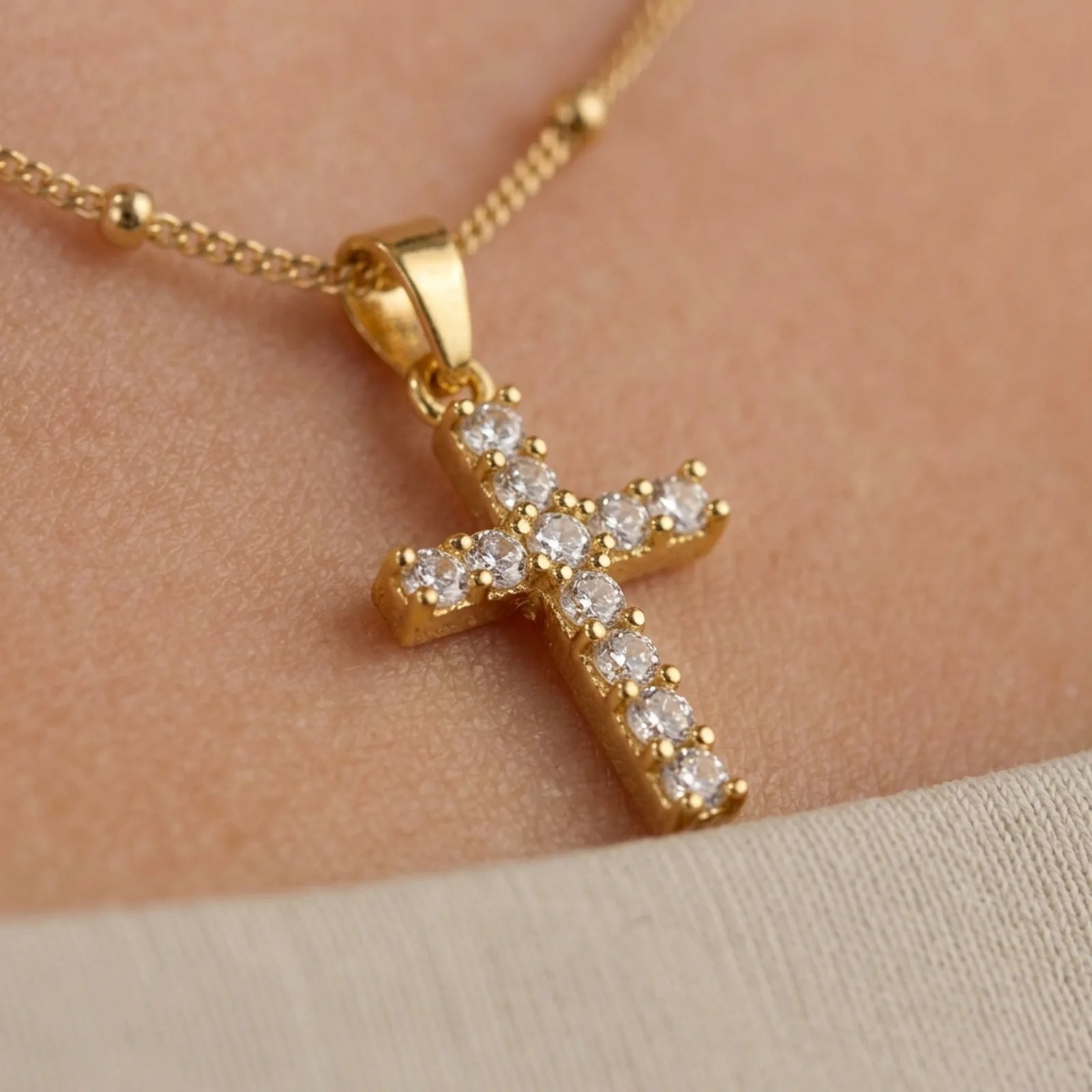 Cross Necklace in Gold or Silver - Dainty CZ Cross Pendant - 15" to 20" Chain