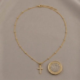 Cross Necklace in Gold or Silver - Dainty CZ Cross Pendant - 15" to 20" Chain