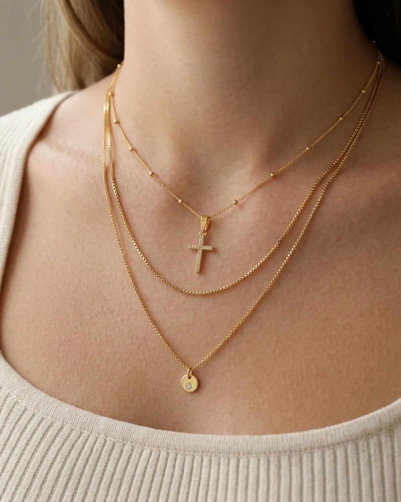 Cross Necklace in Gold or Silver - Dainty CZ Cross Pendant - 15" to 20" Chain