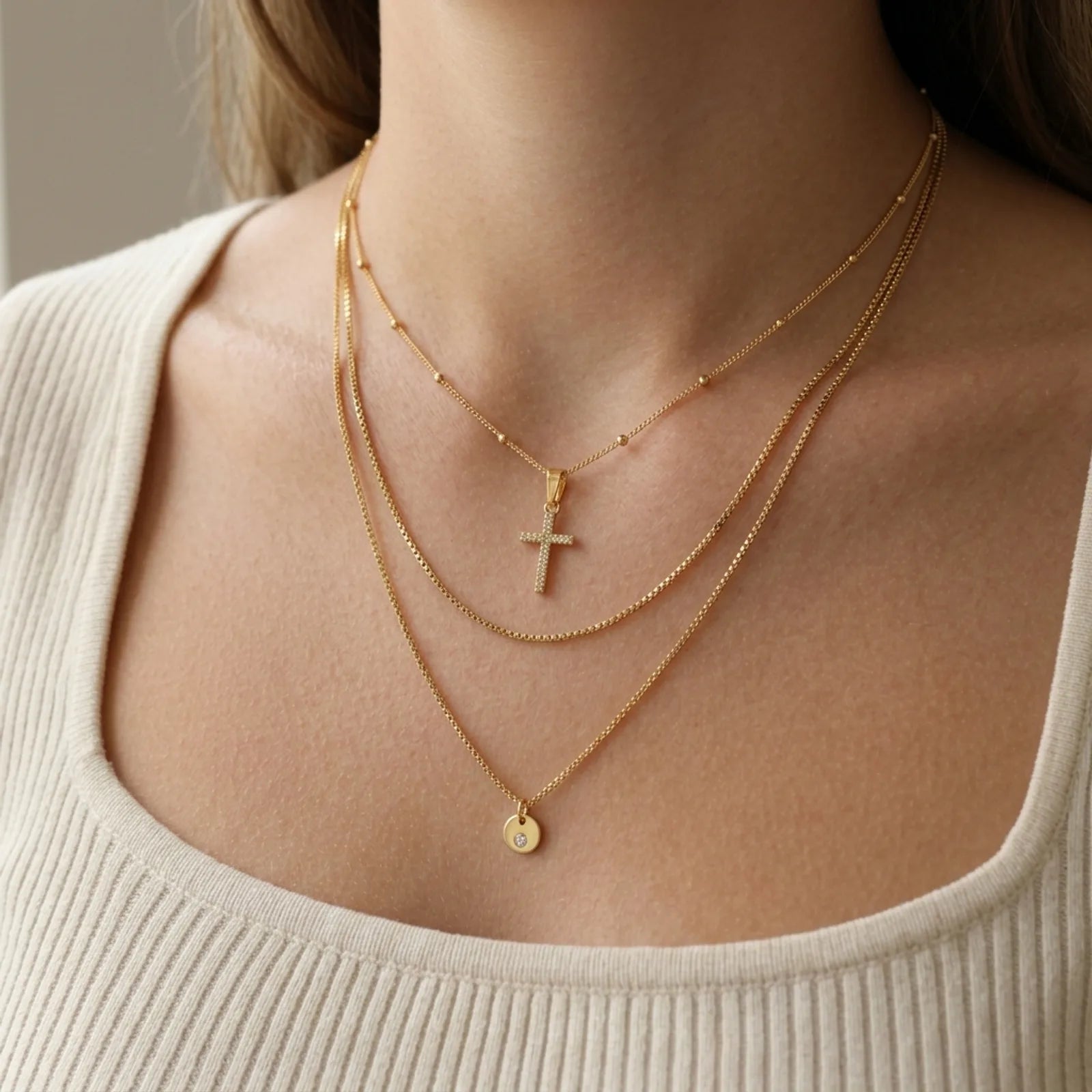 Cross Necklace in Gold or Silver - Dainty CZ Cross Pendant - 15" to 20" Chain