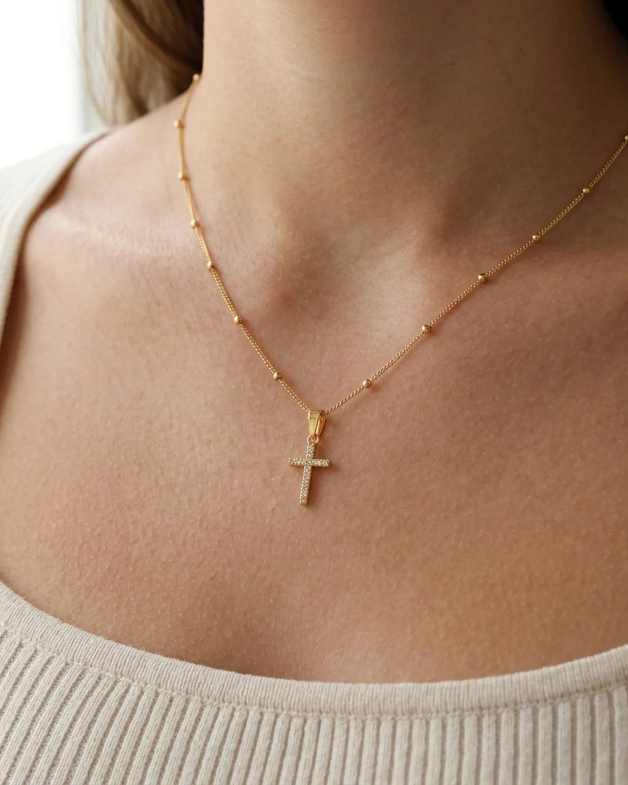 Cross Necklace in Gold or Silver - Dainty CZ Cross Pendant - 15" to 20" Chain