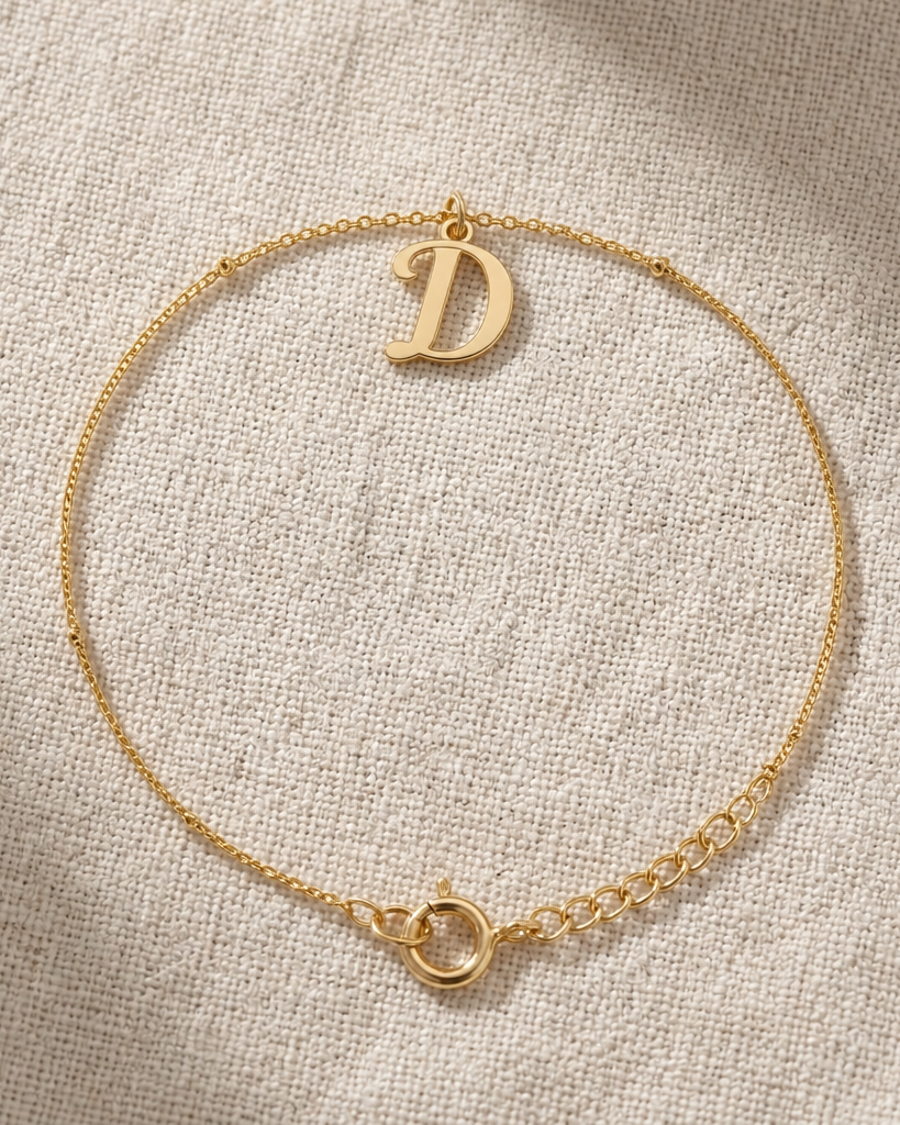 D Bracelet | Initial & Letter D Charm, Gold & Silver