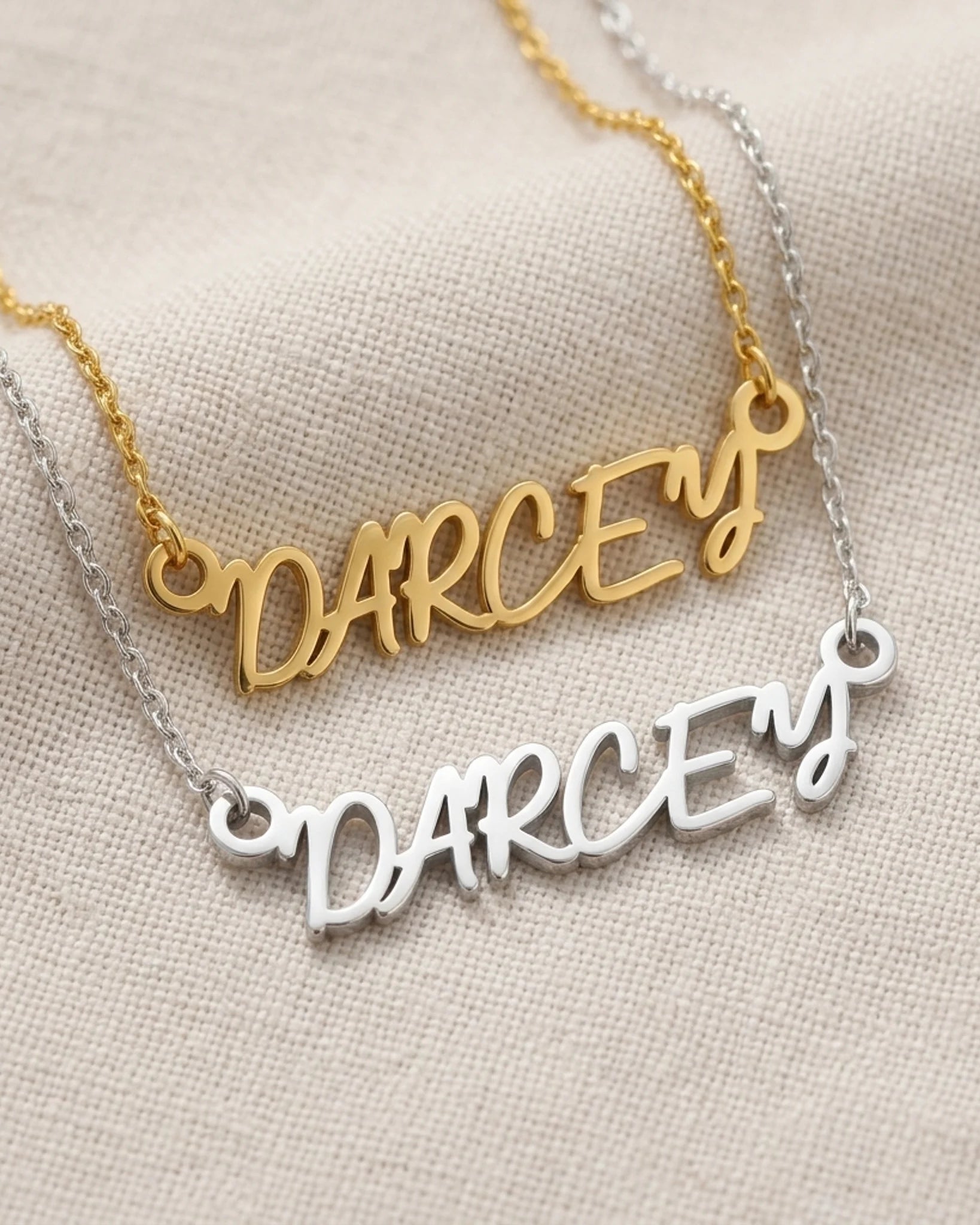 Darcey Name Necklace | 18ct Gold, Silver & Vermeil | Ready to Ship