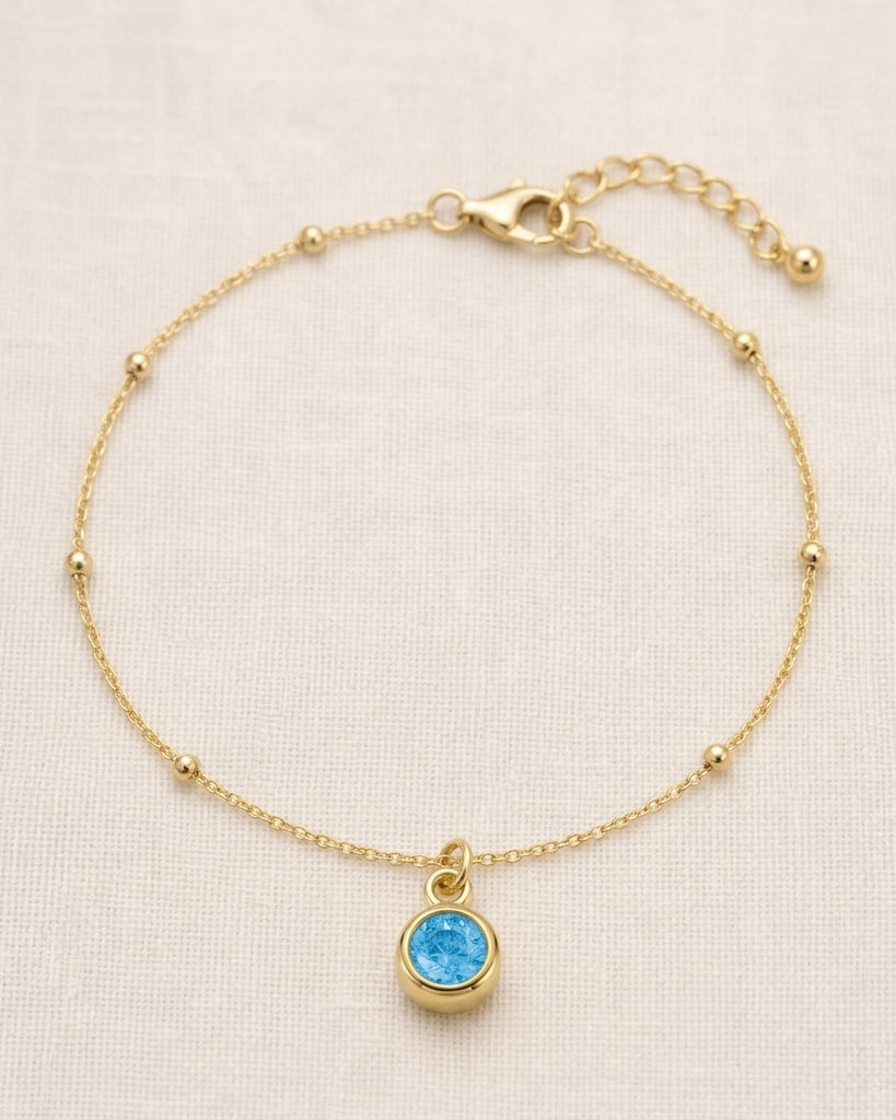 December Birthstone Bracelet | Blue Zircon, Gold & Silver