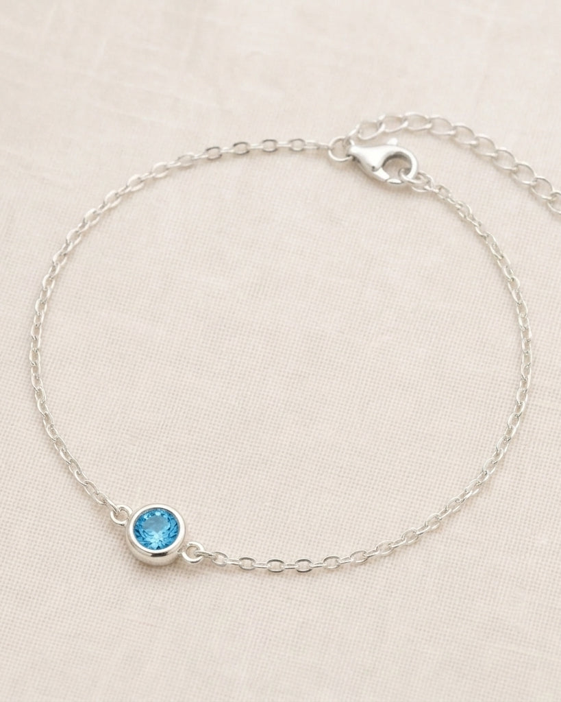 December Birthstone Bracelet | Blue Zircon, Gold & Silver