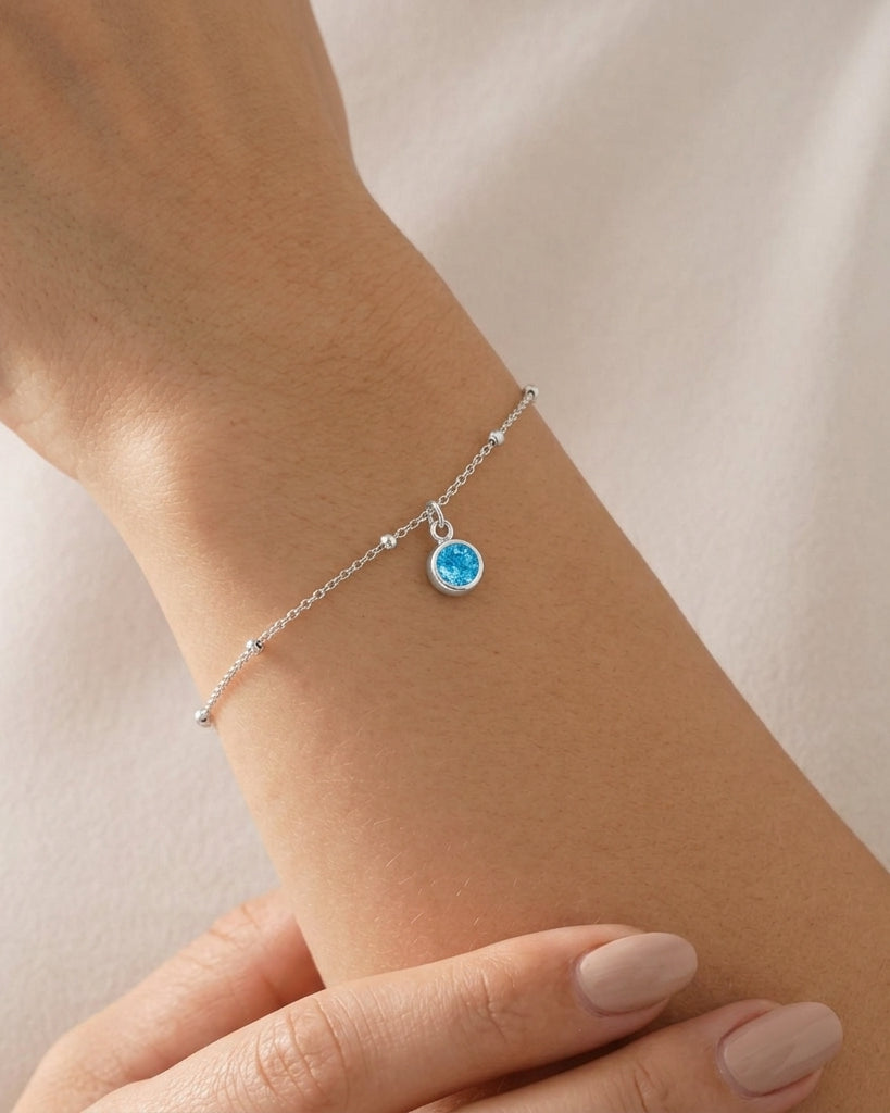 December Birthstone Bracelet | Blue Zircon, Gold & Silver