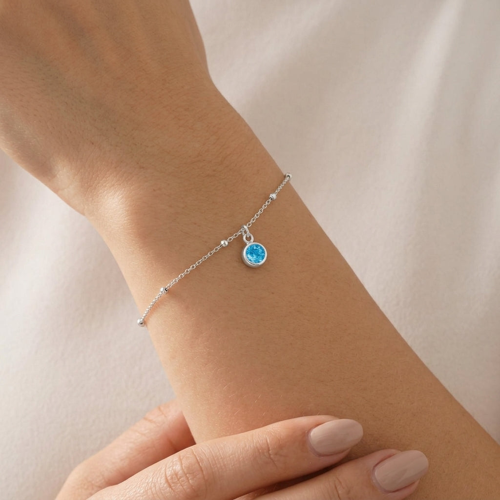 December Birthstone Bracelet | Blue Zircon, Gold & Silver