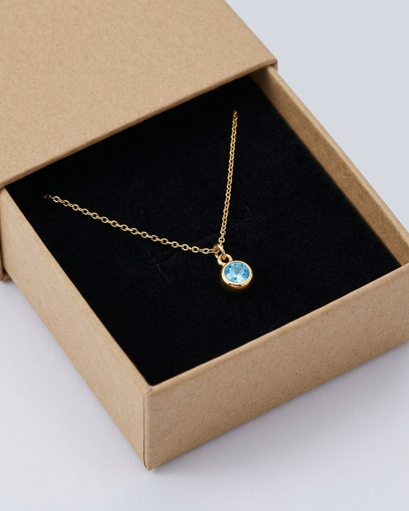 December Birthstone Necklace | Blue Zircon, Gold & Silver