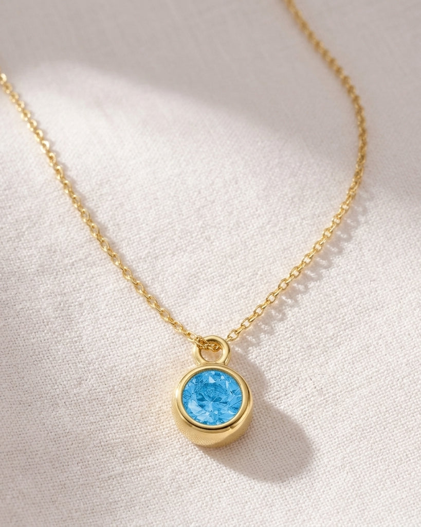 December Birthstone Necklace | Blue Zircon, Gold & Silver