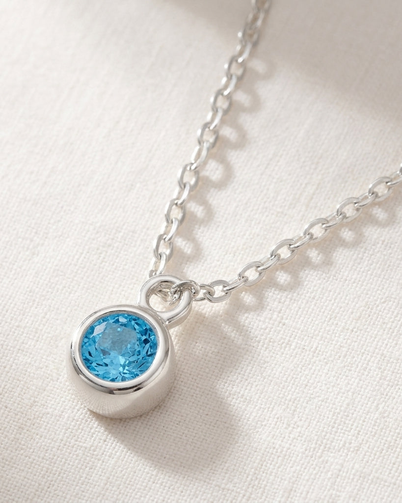 December Birthstone Necklace | Blue Zircon, Gold & Silver