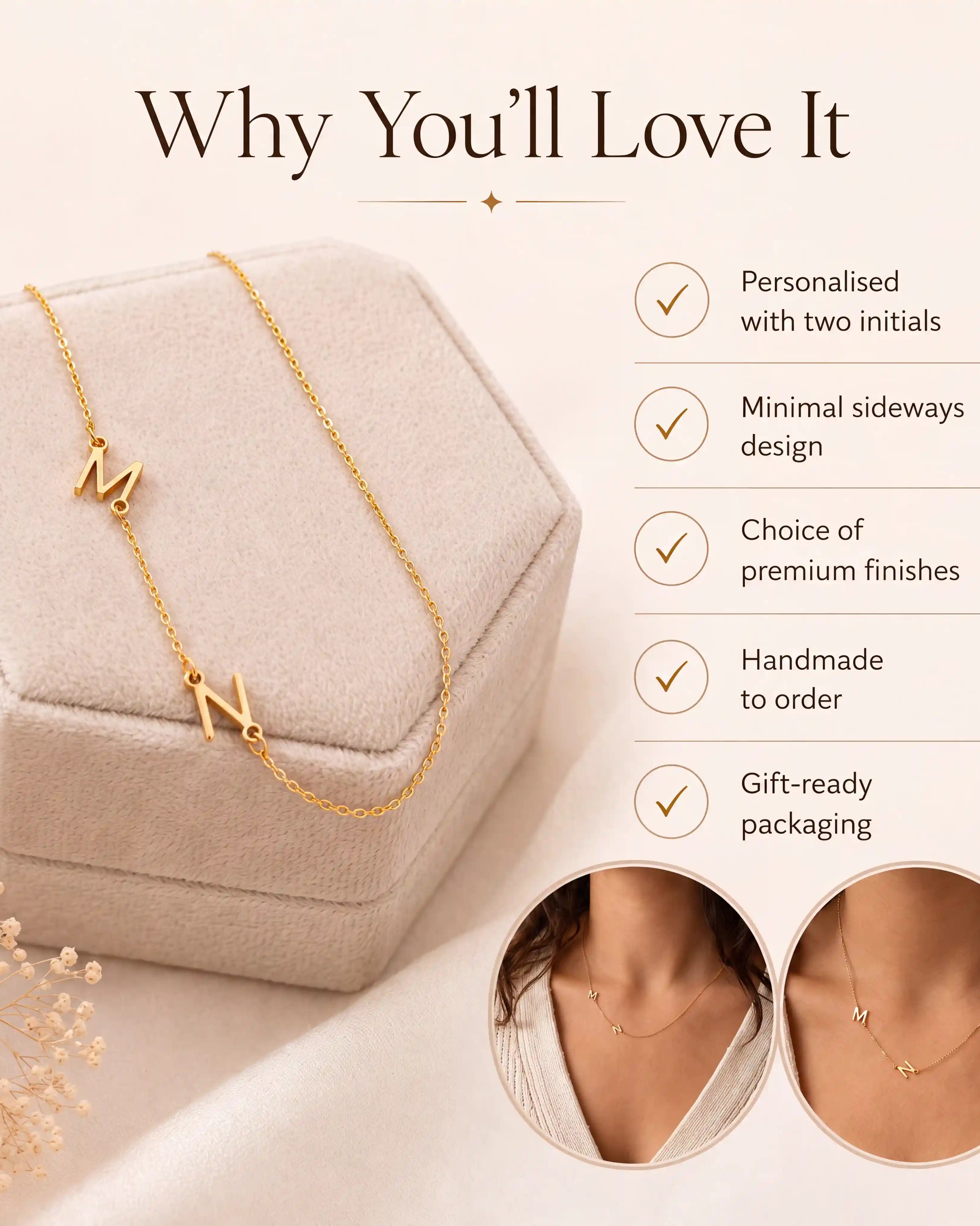 Double Sideways Initial Necklace in Gold or Silver