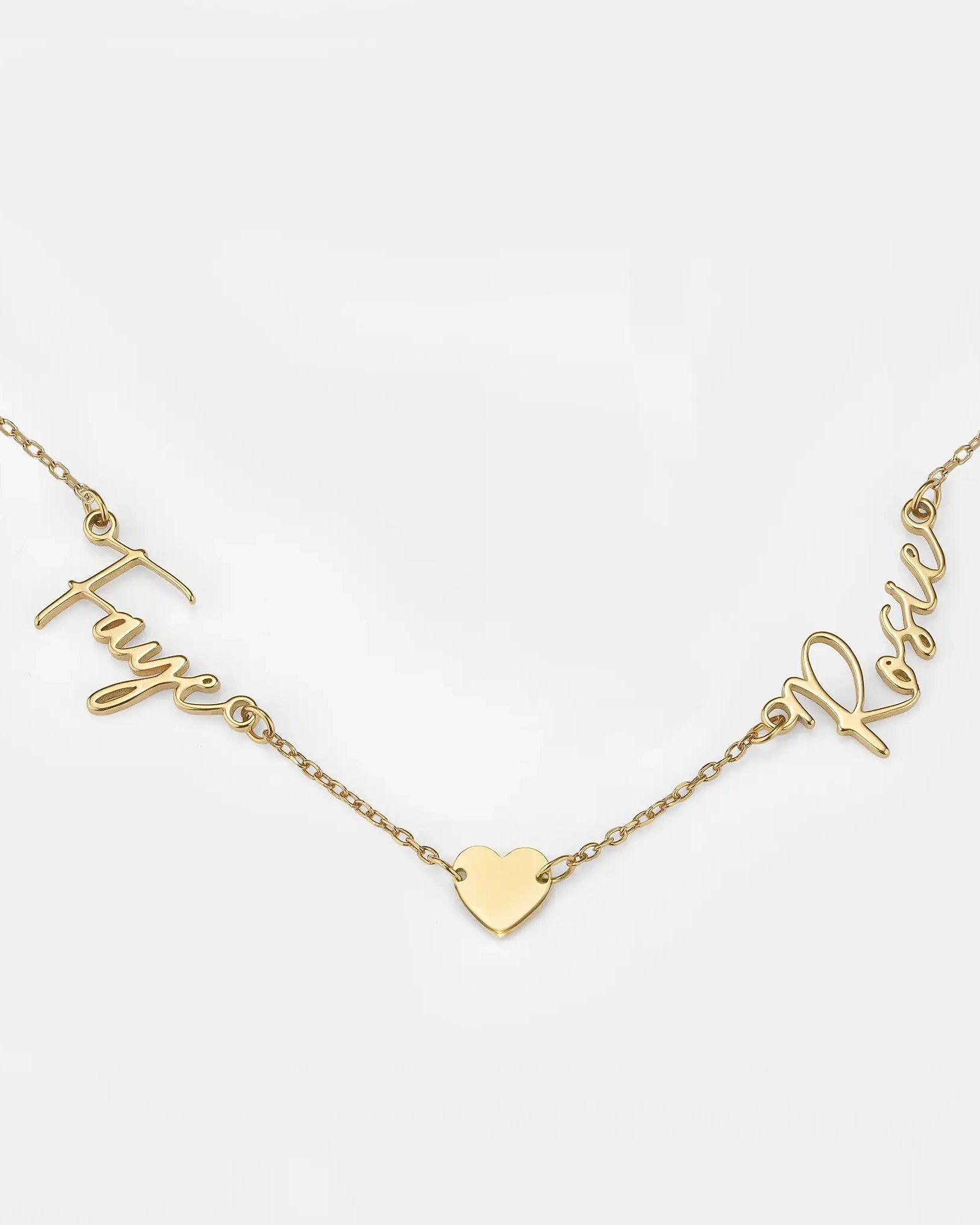 Double Name Necklace with Heart – Vermeil or Solid Silver – Personalised Script Necklace