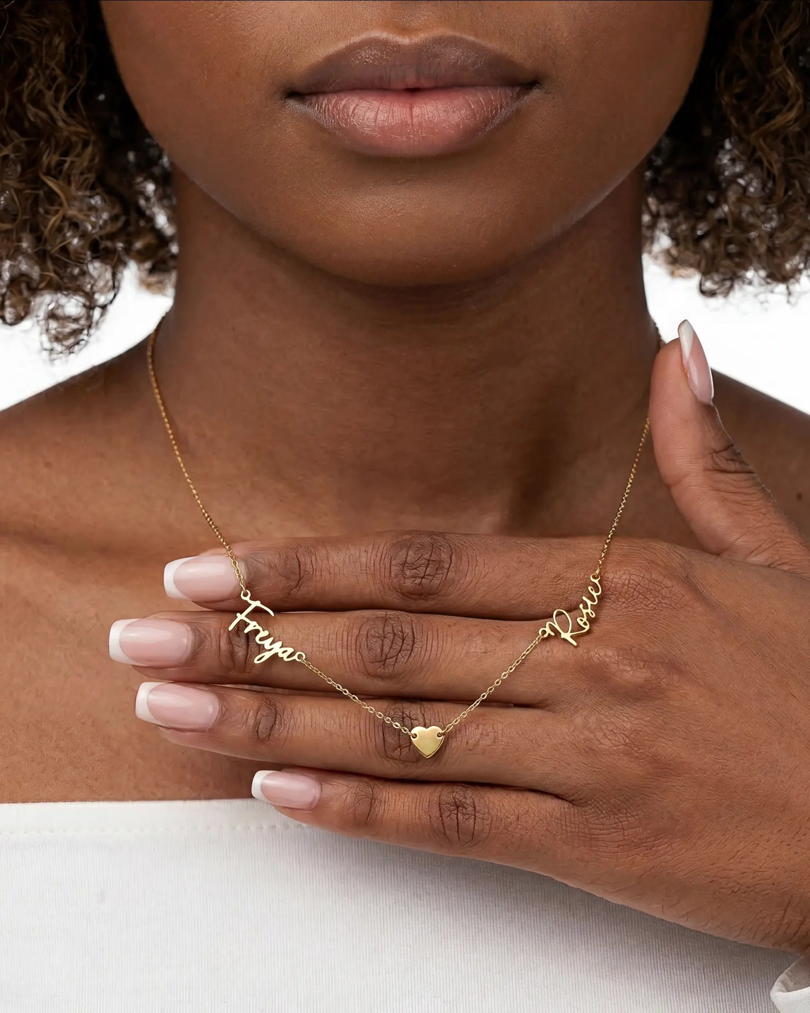 Double Name Necklace with Heart – Vermeil or Solid Silver – Personalised Script Necklace