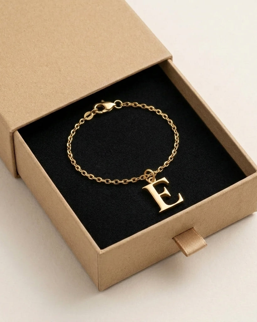 E Bracelet | Initial & Letter E Charm, Gold & Silver