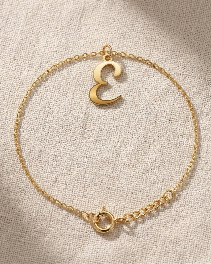 E Bracelet | Initial & Letter E Charm, Gold & Silver