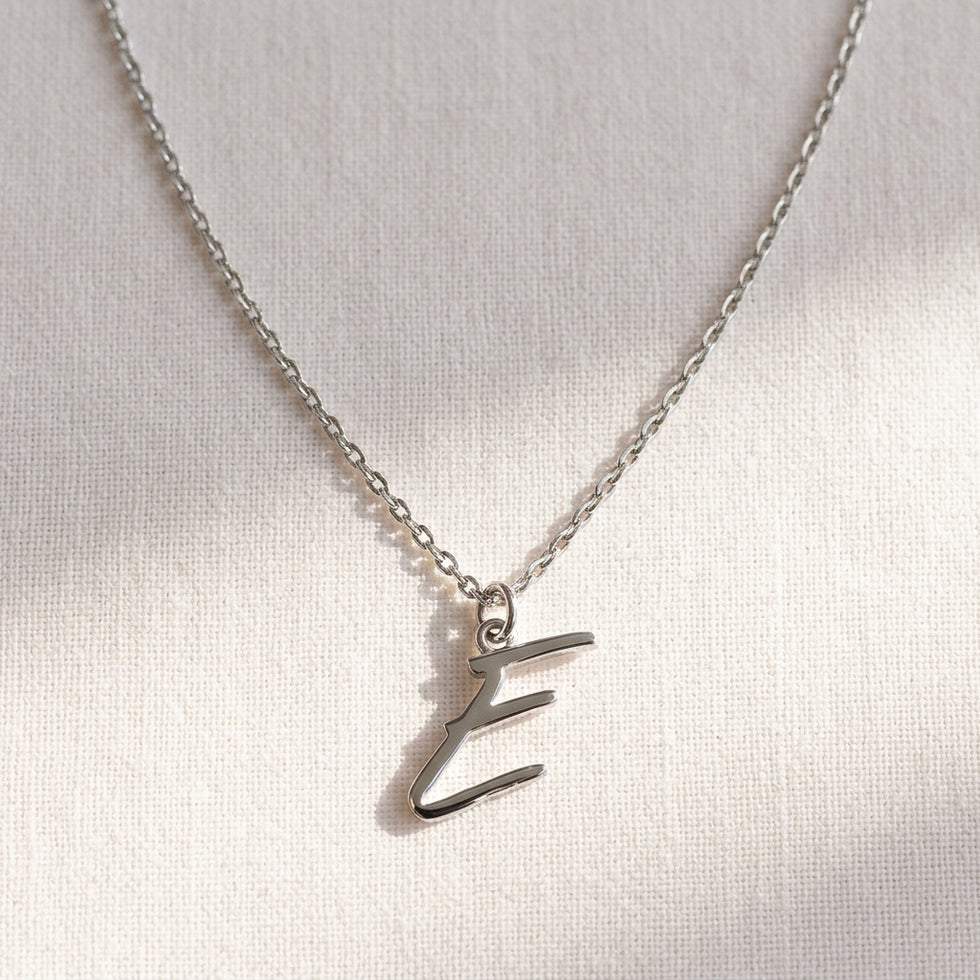 E Necklace | Initial & Letter E Pendant, Gold & Silver