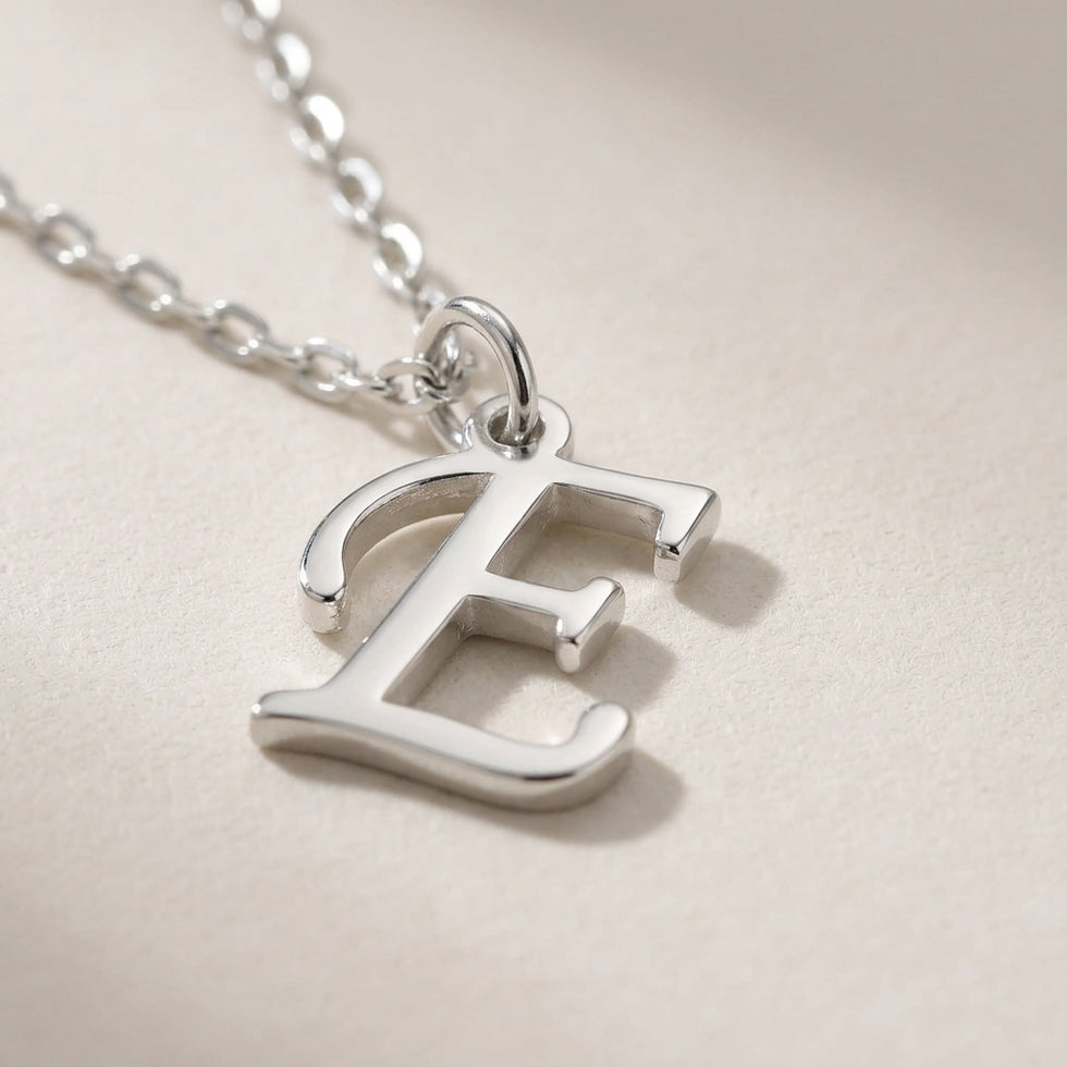 E Necklace | Initial & Letter E Pendant, Gold & Silver