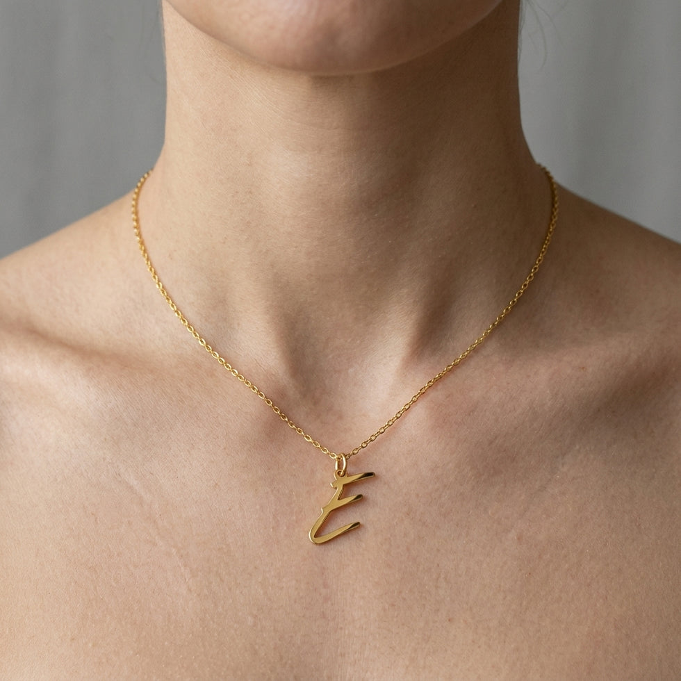 E Necklace | Initial & Letter E Pendant, Gold & Silver