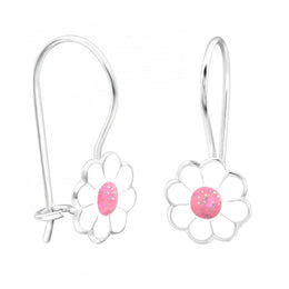 Kids Pink Centred Daisy Drop Earrings