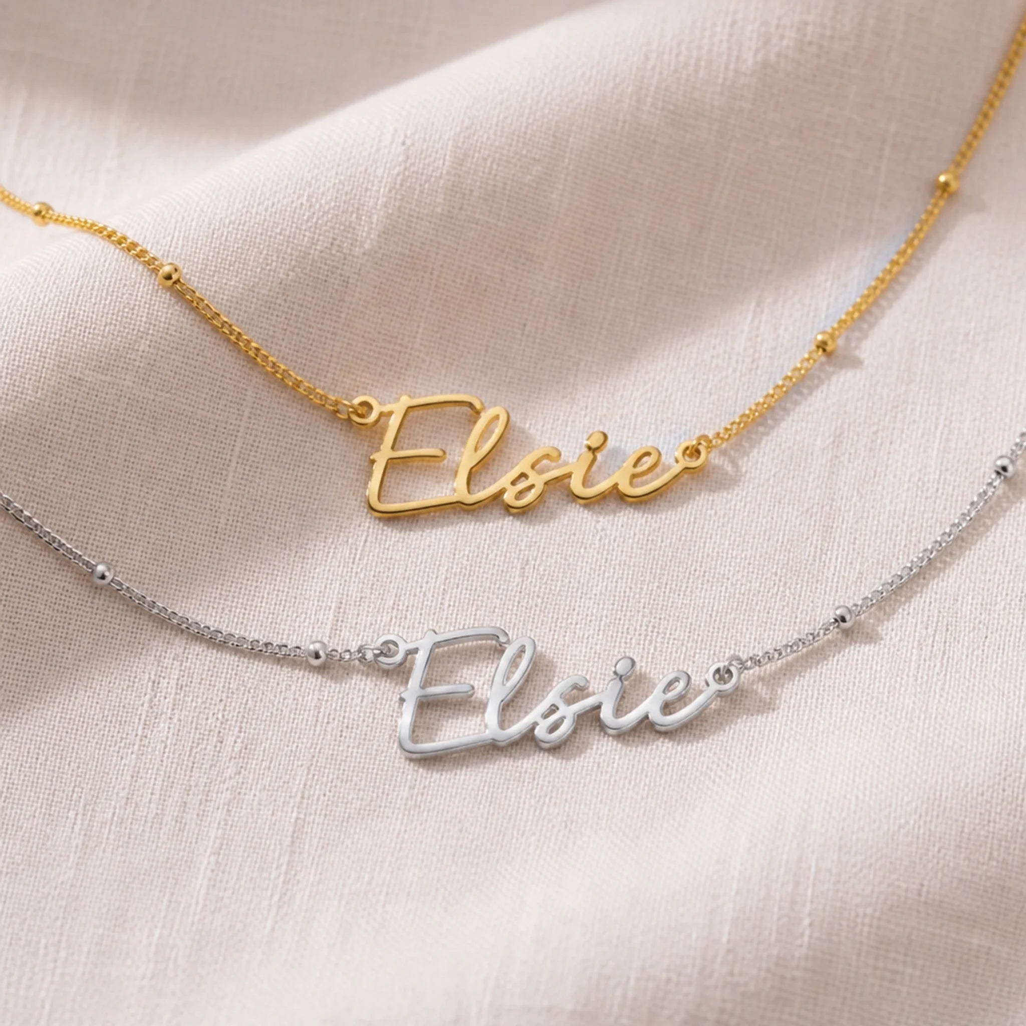 Elsie Name Necklace | 18ct Gold, Silver & Vermeil | Ready to Ship