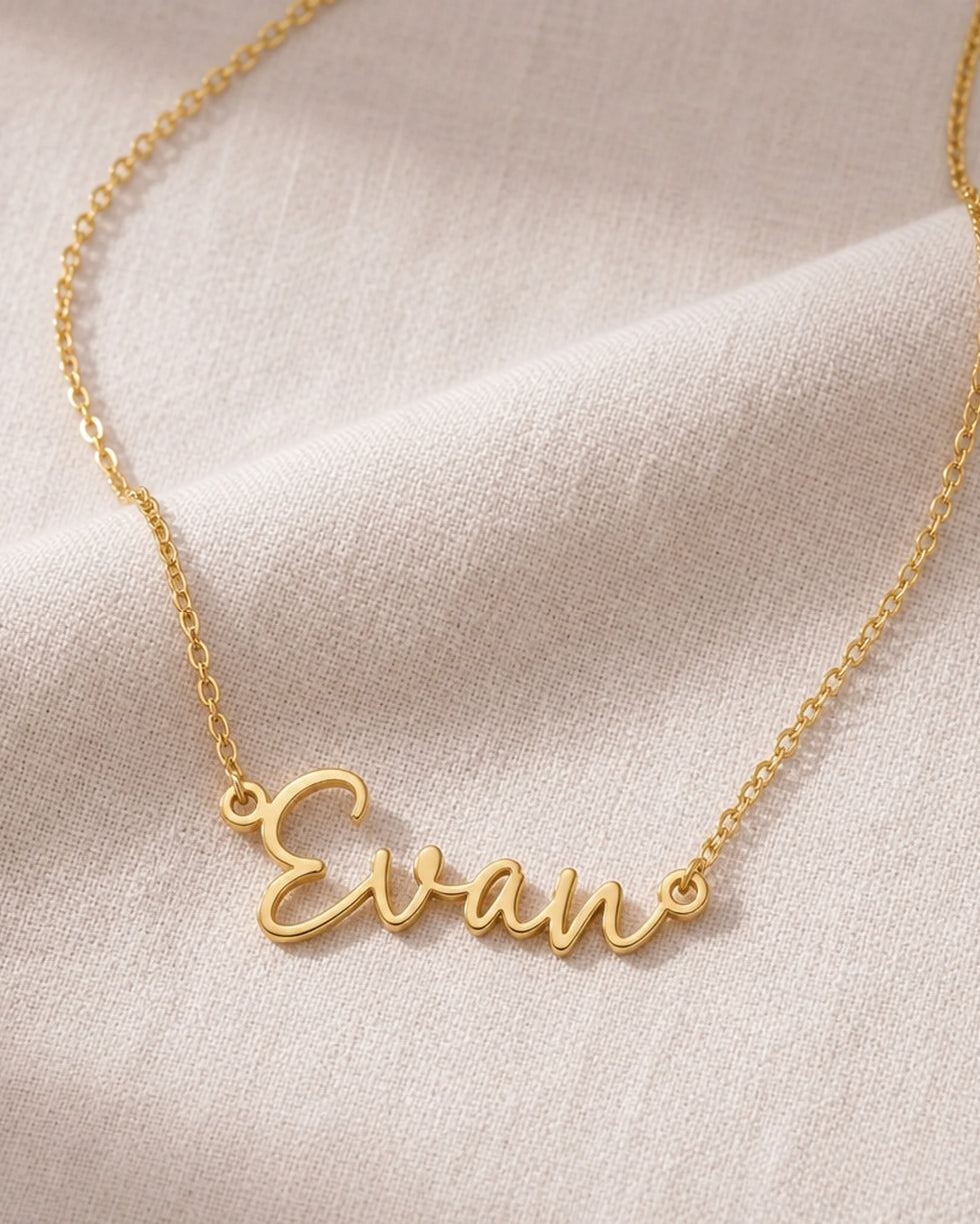 Evan Name Necklace | 18ct Gold, Silver & Vermeil | Ready to Ship