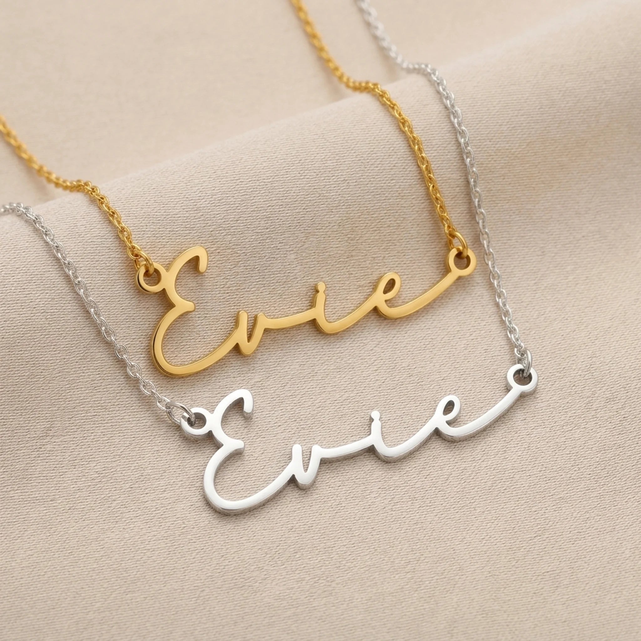 Evie Name Necklace | 18ct Gold, Silver & Vermeil | Ready to Ship