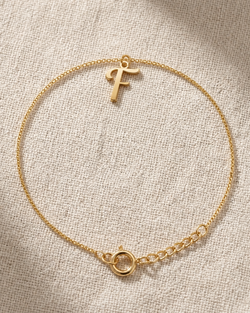 F Bracelet | Initial & Letter F Charm, Gold & Silver