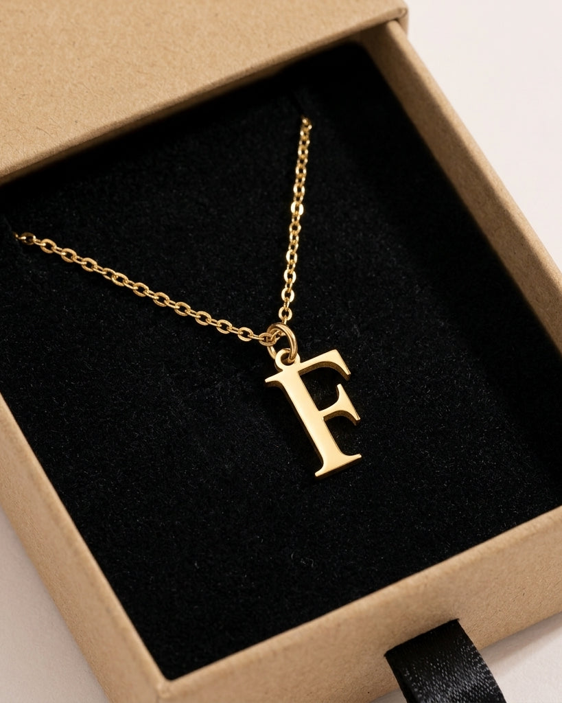 F Necklace | Initial & Letter F Pendant, Gold & Silver