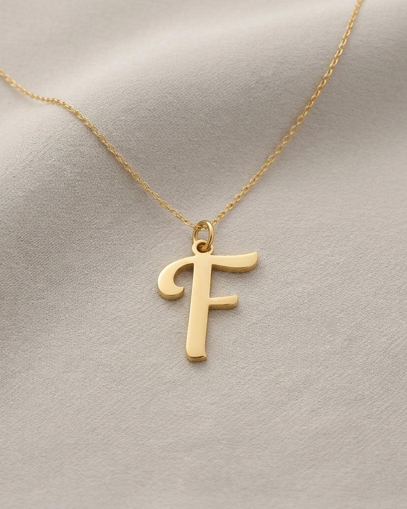 F Necklace | Initial & Letter F Pendant, Gold & Silver