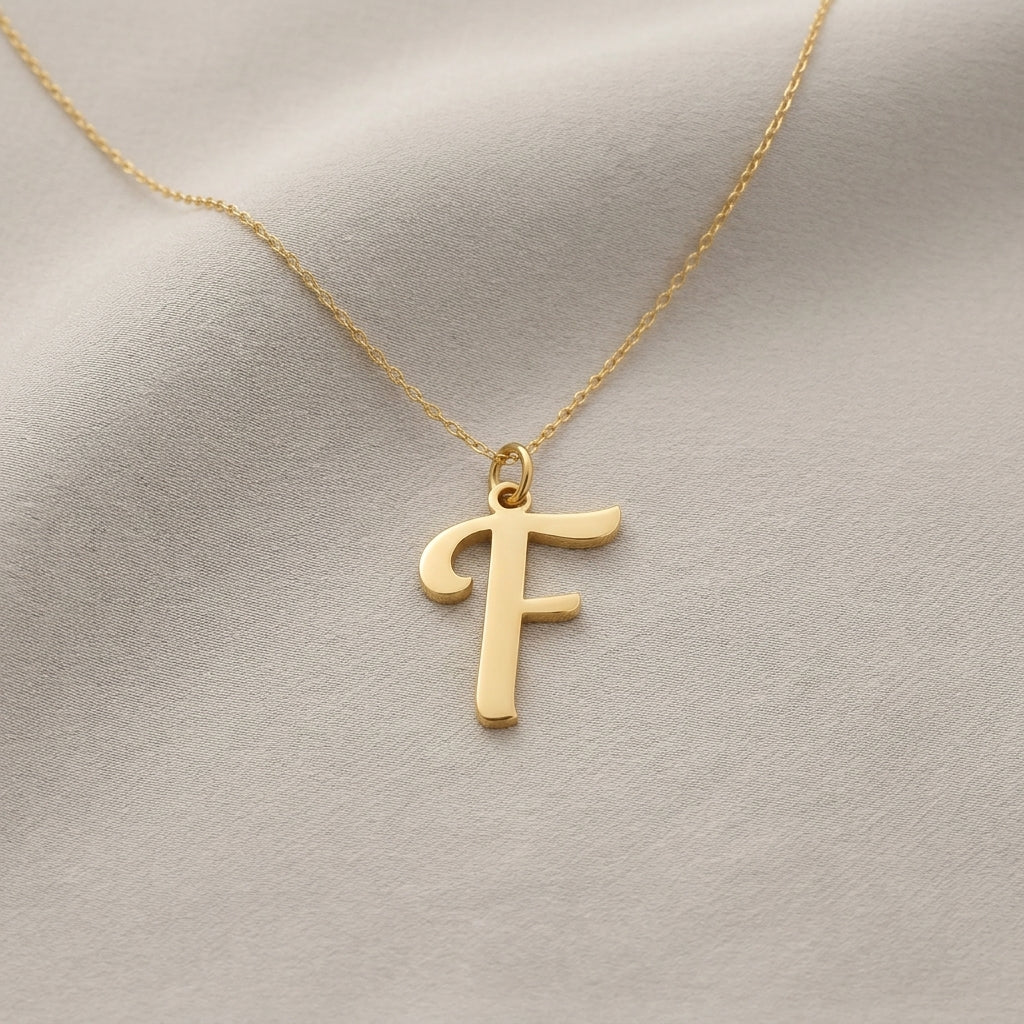 F Necklace | Initial & Letter F Pendant, Gold & Silver