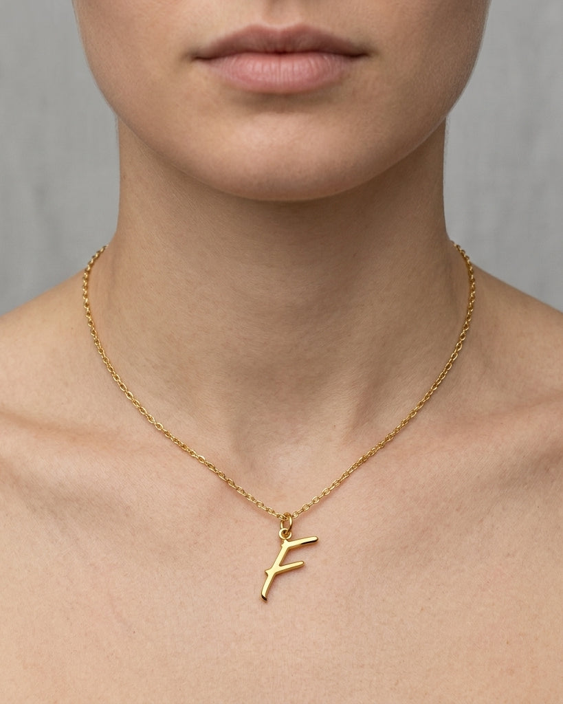 F Necklace | Initial & Letter F Pendant, Gold & Silver