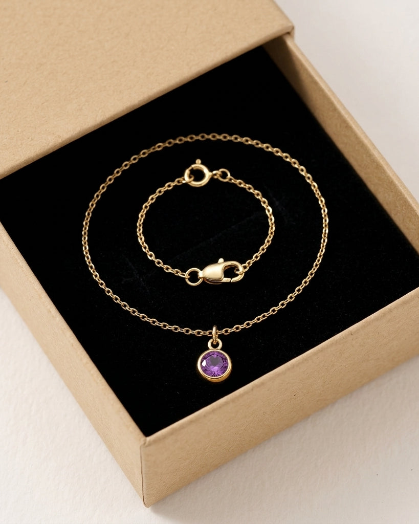 February Birthstone Bracelet | Amethyst, Gold & Silver