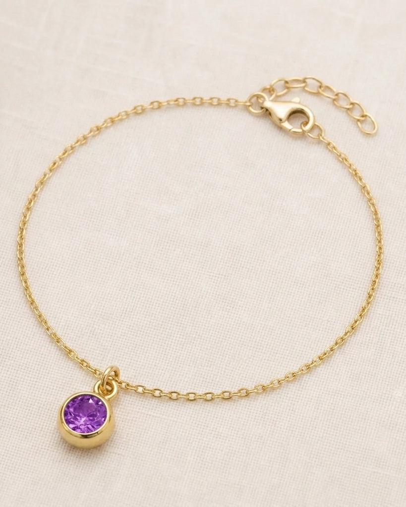 February Birthstone Bracelet | Amethyst, Gold & Silver