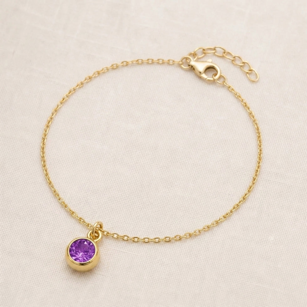 Bracelet de naissance de février | Améthyste, or et argent